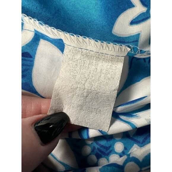 VTG Hilo Hattie Mens Sz XL Blue White Hawaiian Floral Button Up Shirt Polyester - Picture 5 of 6